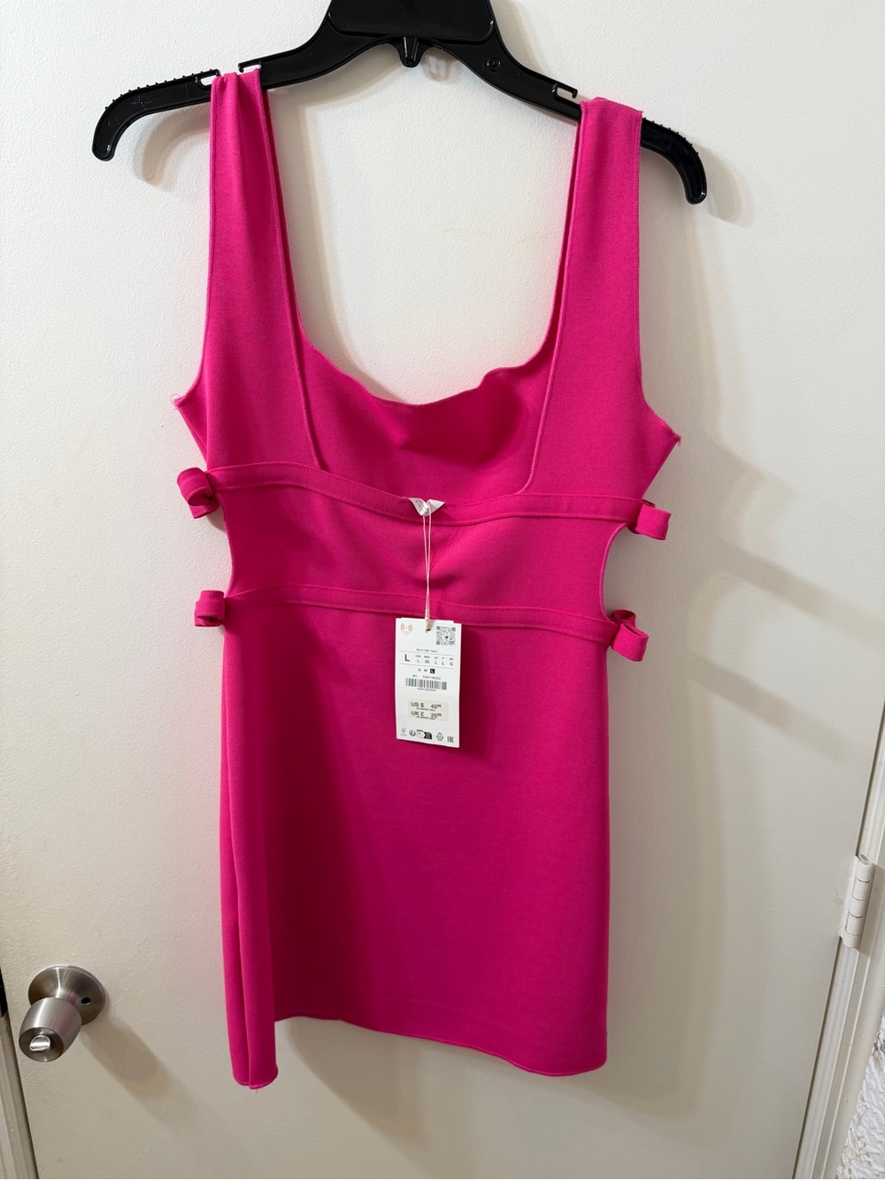 Zara Hot Pink Sleeveless Mini Dress with Side Knot Details